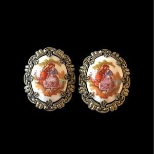 Vintage West Germany Porcelain Clip Earrings